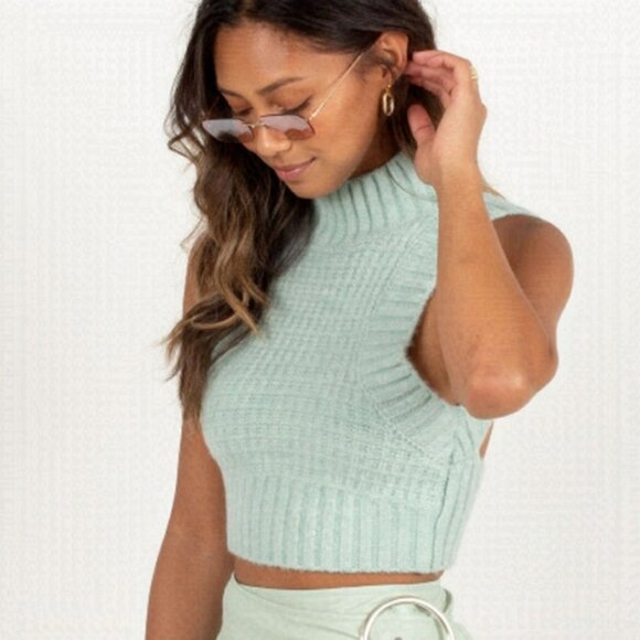 For Love & Lemons Mint Dominique Cropped Backless Sweater Tank Size XL - Picture 5 of 15
